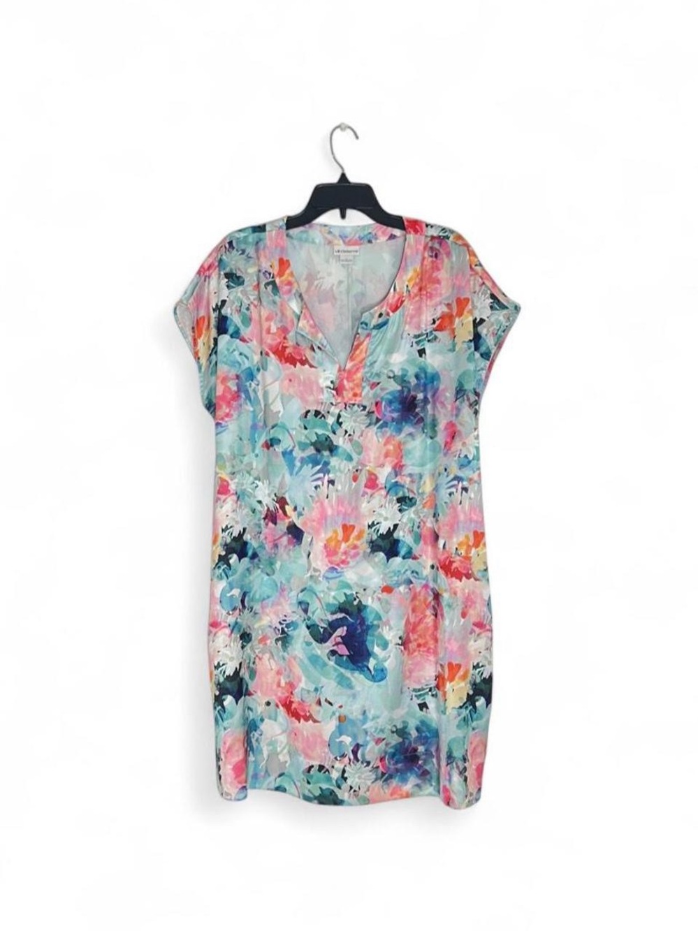 Liz Claiborne Floral Watercolor Shift Dress in Aqua, Pink & Navy